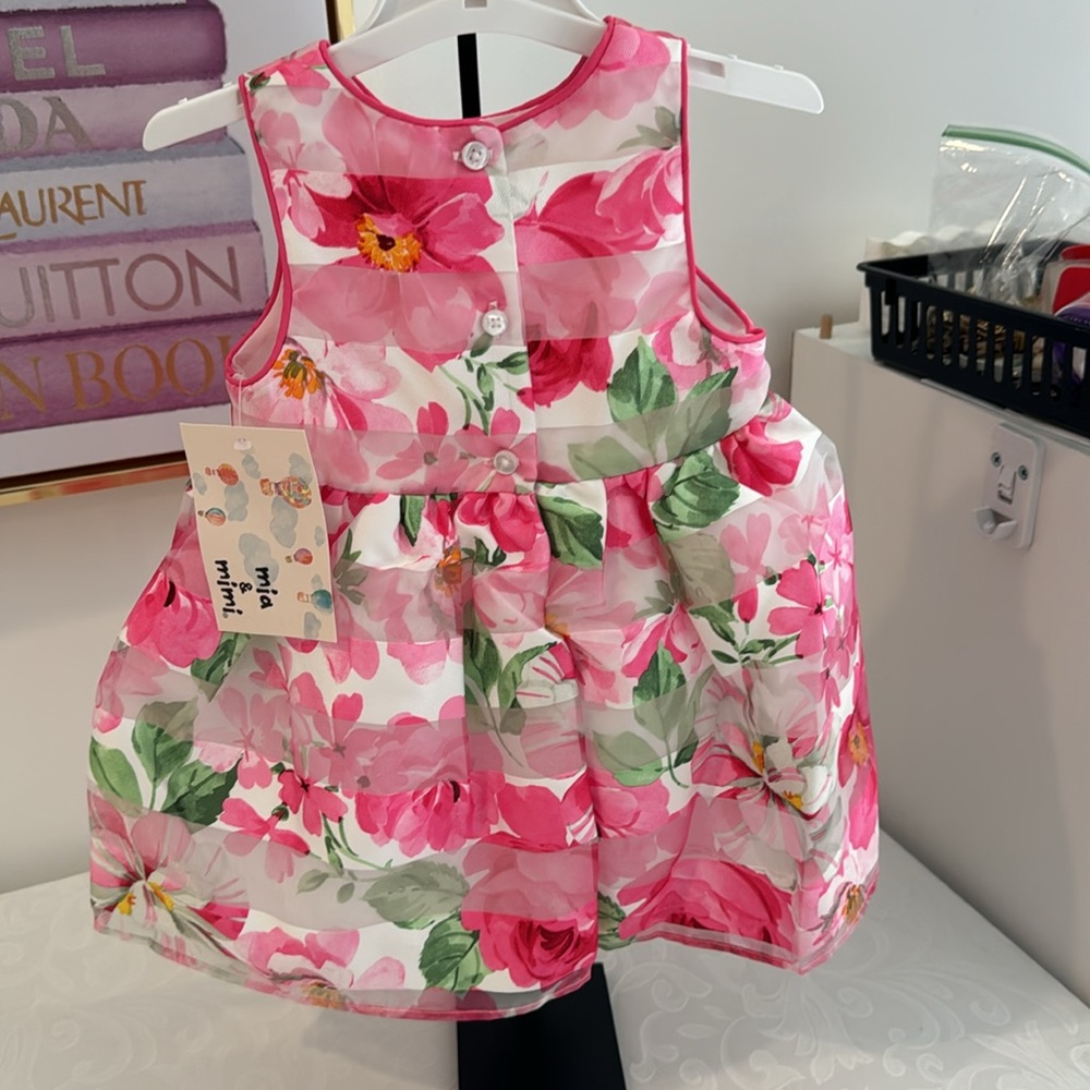 Mia & Mimi Shadow Stripe Floral Sleeveless Dress. Size 12 months. - Picture 5 of 12